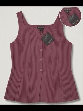 NWT Marc New York Sleeveless Ribbed Button-Front Tank - Mauve Plum
